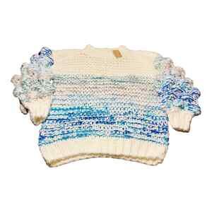 NWT Womens Chunky Knit Heavyweight Pullover Mock Neck Sweater Blue White Medium